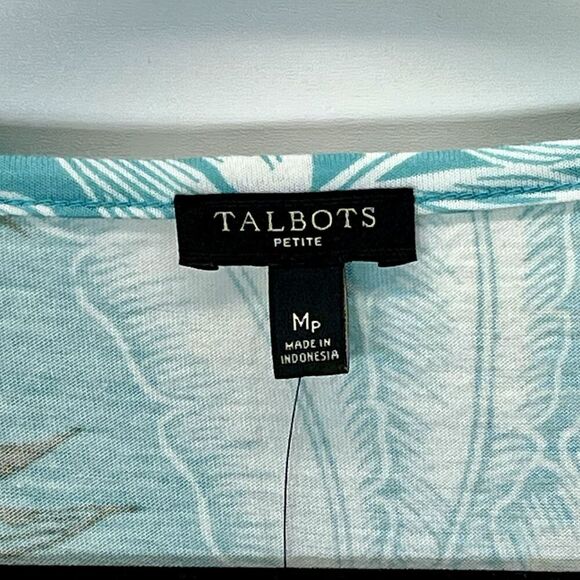 Talbots Pintuck Top Tropical Divided V Neck 3/4 Sleeve Green Sz MP Coastal NEW - Picture 3 of 8